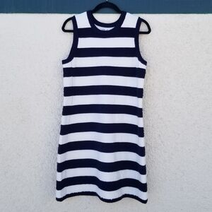Eliza J textured nubby knit sleeveless shift dress nautical stripe blue white L
